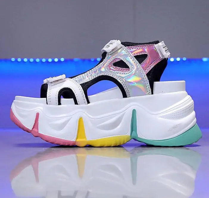 New Women Summer Wedge Sandals Transparent PVC Crystal Chunky Platform Shoes Woman Rainbow Thick Bottom Sandalias