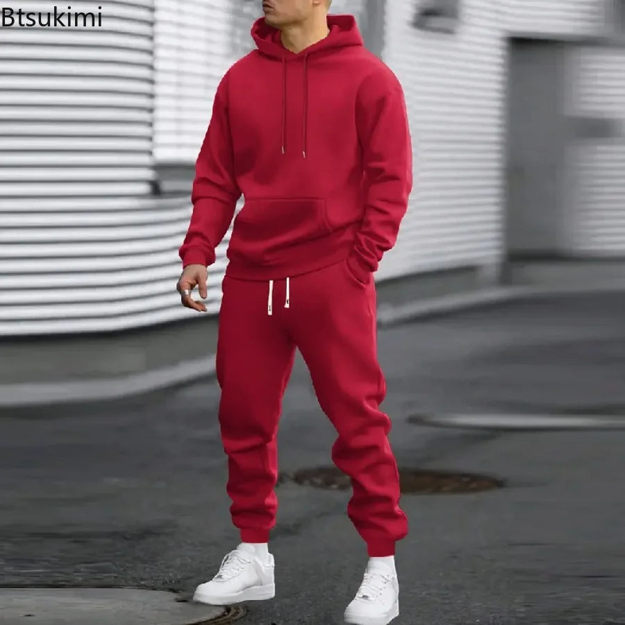 2026 Men Sets Casual Sports Two Piece Sets Spring Autumn Loose Comfortable Simple Tracksuits Man Solid Hoodies Sweatpants Outfit