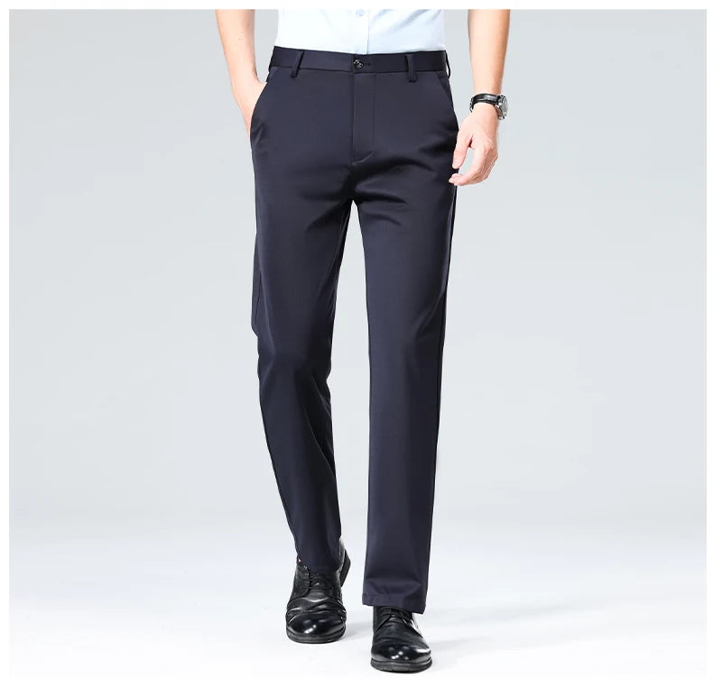 Men Suit Pants Light Thin Elastic Slim Fit Dress Pants Business Solid Casual Straight Leg Trouser Men Clothing Oversize 29-42