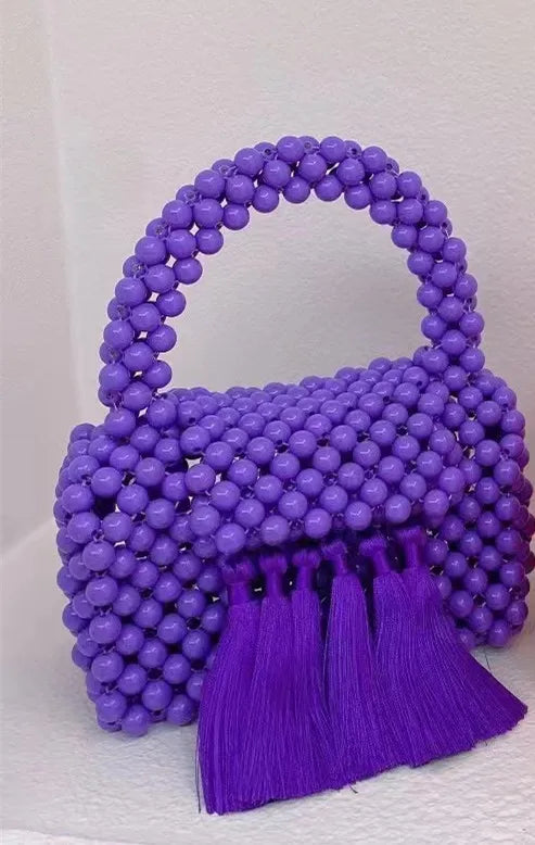 Fashion New Beaded Handbags For Women Handmade Trendy Portable Purse Party Beading Bag Tassel Shoulder Tote Bags With Fringe