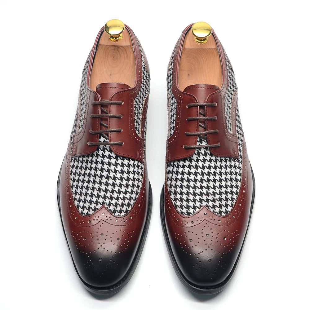 Mens Dress Shoes Original Luxurry Fabric and Genuine Leather Brogue Social Party Business Lace Up Derby Wedding Formal Shoes Men
