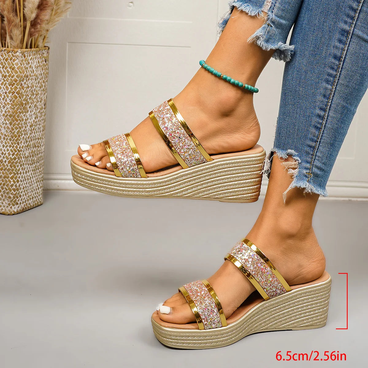 Fashion Women Wedges Sandals Luxury Platform Slippers Sexy Open Toe Women Shoes Shiny High Heels Women Shoes Sandalias De Mujer