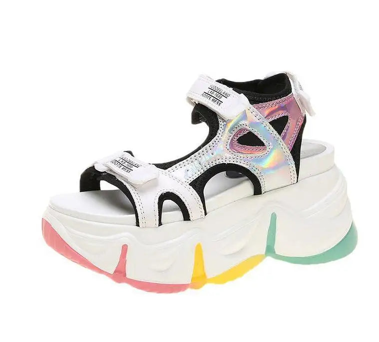 New Women Summer Wedge Sandals Transparent PVC Crystal Chunky Platform Shoes Woman Rainbow Thick Bottom Sandalias