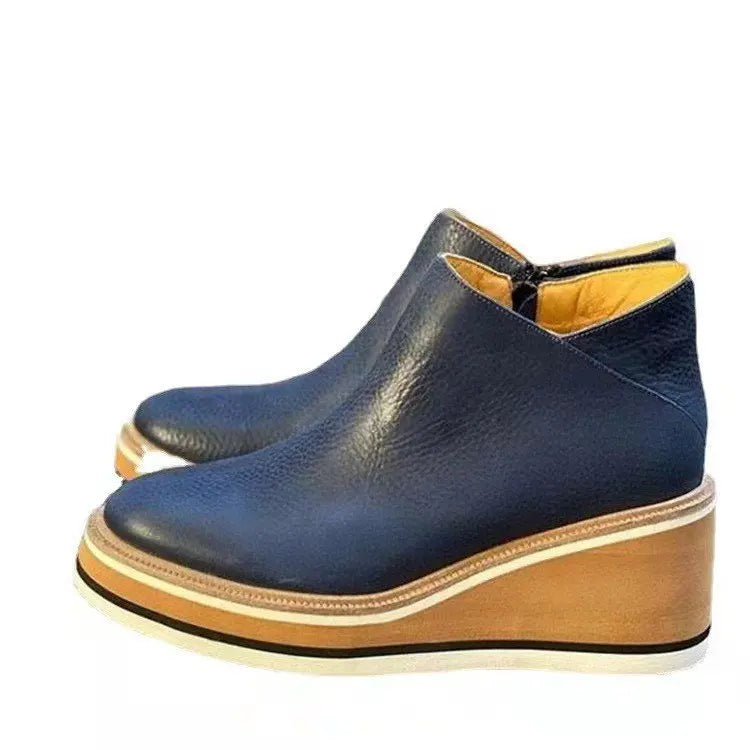 2025 New Women's Boots Designer Wedge Platform Boot Fashion Zipper Ankle Boots for Women Pu Leather Casual Boots Botas De Mujer