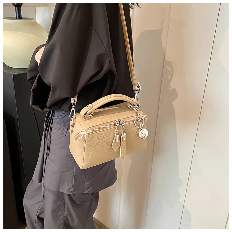 Classic Black Square Handbags for Women Autumn New Versatile Small Single Shoulder Crossbody Bags with Elegant Ball Pendant