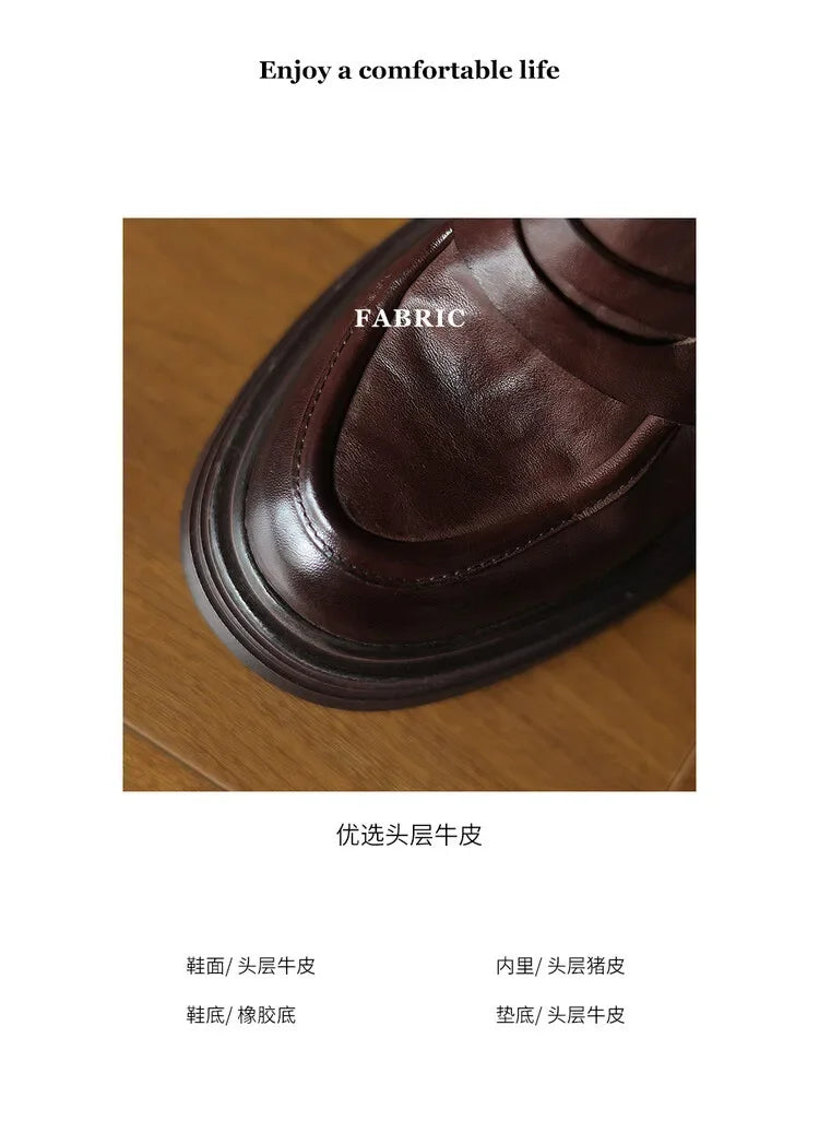 Women Chunky Heel Genuine Leather Wedge Shoes Woman Platform Pumps Female High Heel Zapatos Mujer Handmade thick sole Loafers