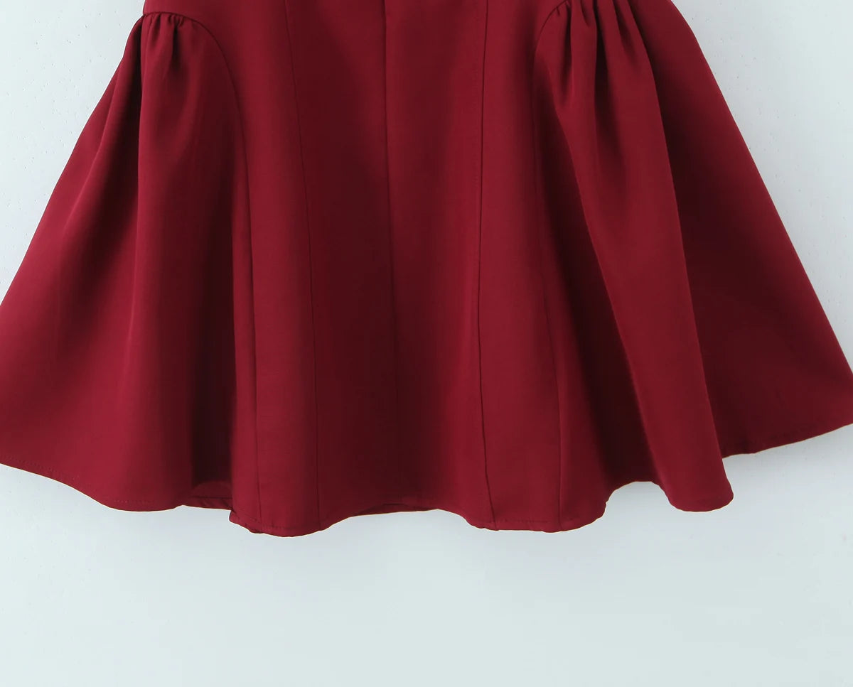 2025 Sexy Dark Red Pleated Ruched Halter Dress Women Deep V neck Slim Low Waist Swing Ball Gown Short Dresses Robe Vestidos