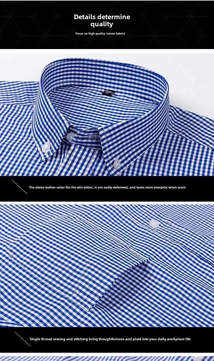 Thin Spring Summer 100% Cotton Shirts for Men Long Sleeve Checkered Dress Shirt Mens Blue Green  Men Clothing  Button Up Shirt