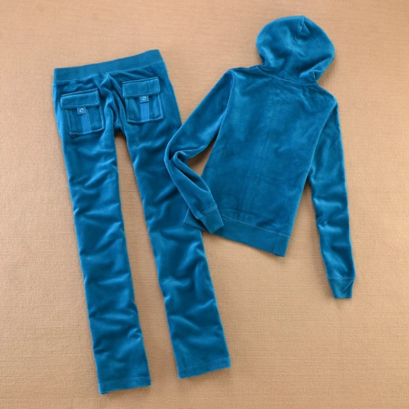 Velvet Tracksuit for Women 2025 Women's Hooded Jacket and Pants Suit Two Piece Set Women's Outfit