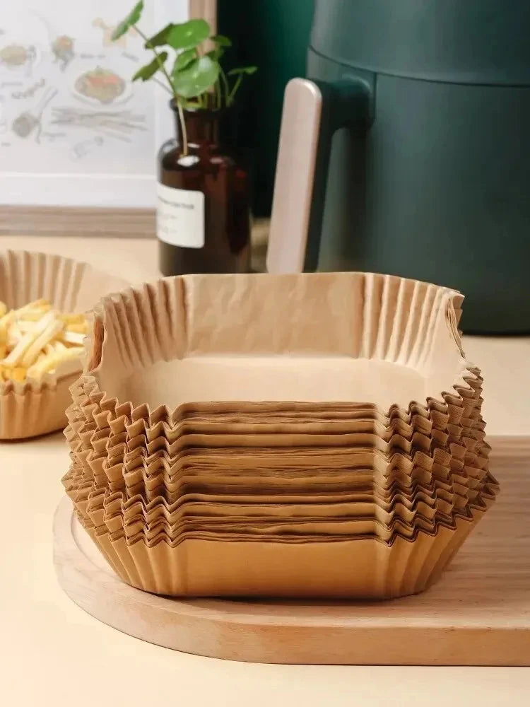 50pcs/set Air Fryer Papers Disposable Oil-proof Water-proof Liners Non-Stick Mats Baking Paper Trays Kitchen Cooking Accessories