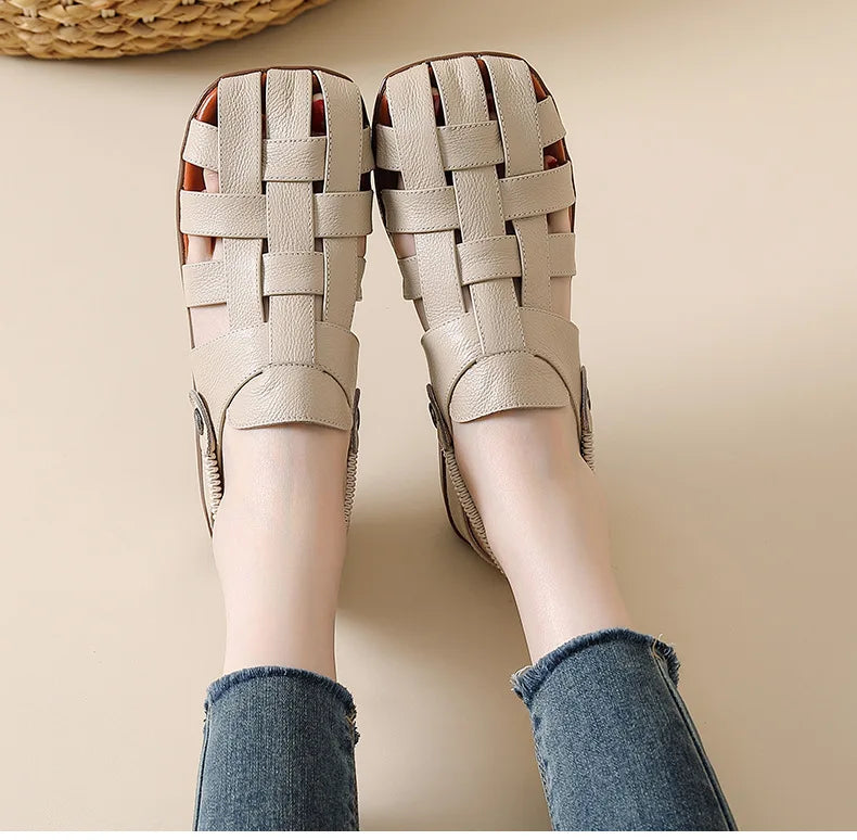 Women's Sandals - Completely Redesigned in 2026  Premium Leather Roman-style Women's Sandals - Flat Rubber Heel - Designer Model