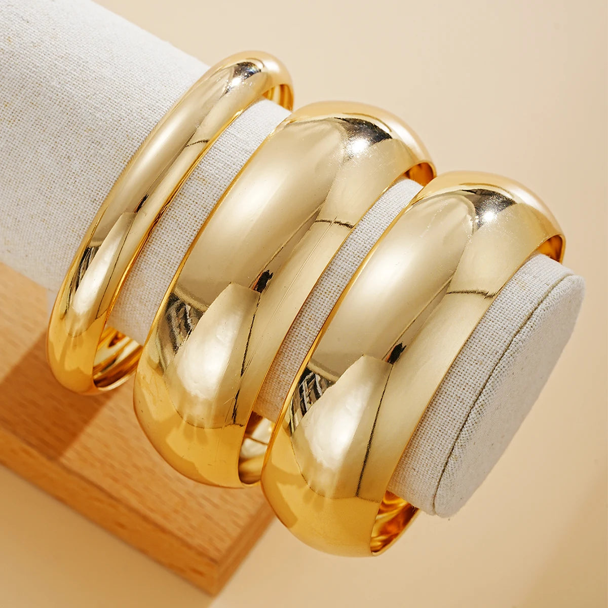 3Pcs/Set Classic Geometric Wide Bangles for Women Geometric Smooth Gold Silver Color Chunky Bracelets Party Jewelry Accessories