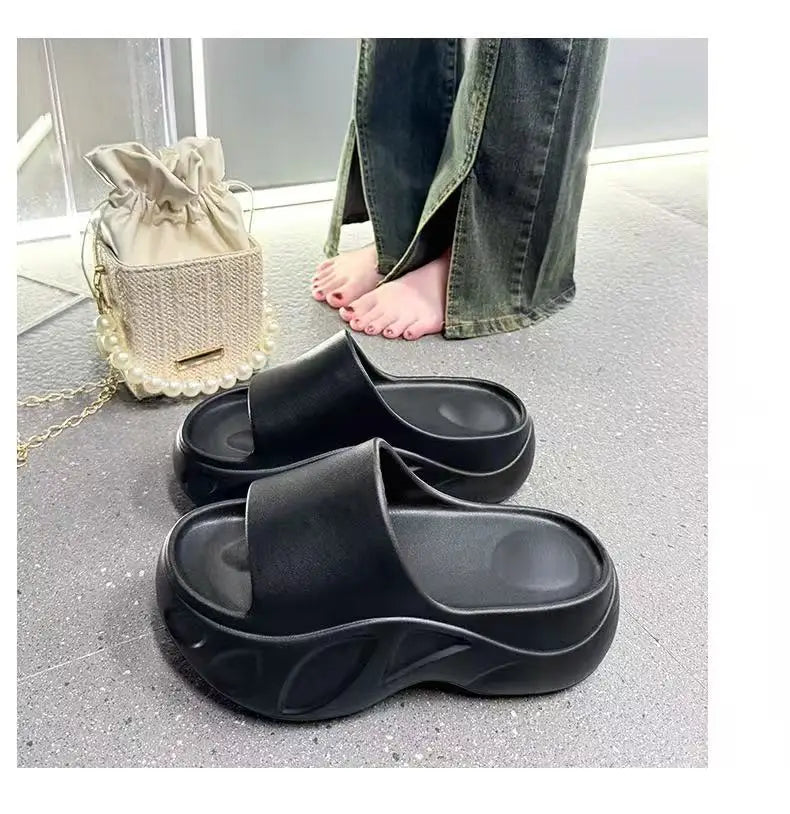 2025 New Women Sandals Women Slippers Black Wedge Platform Open Toe Women Orthopedics Thick Bottom Beach High Heels Slides