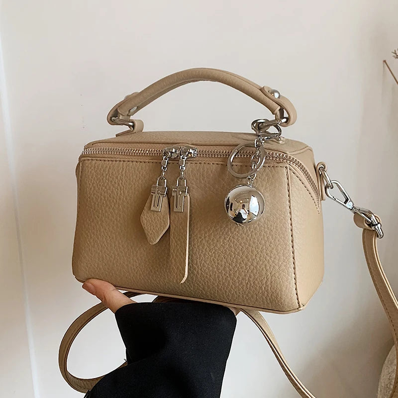 Classic Black Square Handbags for Women Autumn New Versatile Small Single Shoulder Crossbody Bags with Elegant Ball Pendant