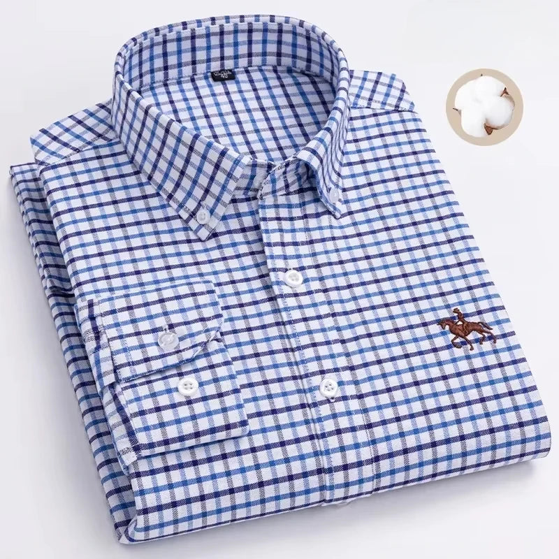 New in shirt 100%cotton plus size long-sleeve shirts for men slim fit formal fashion office shirt hight qulity plaid clothes