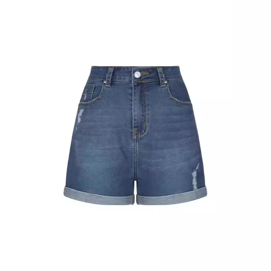 Shorts Jeans Women Streetwear Denims Straight Button Jeans Pockets Spliced Solid High Waist Lady Elegant Short Pants Skinny