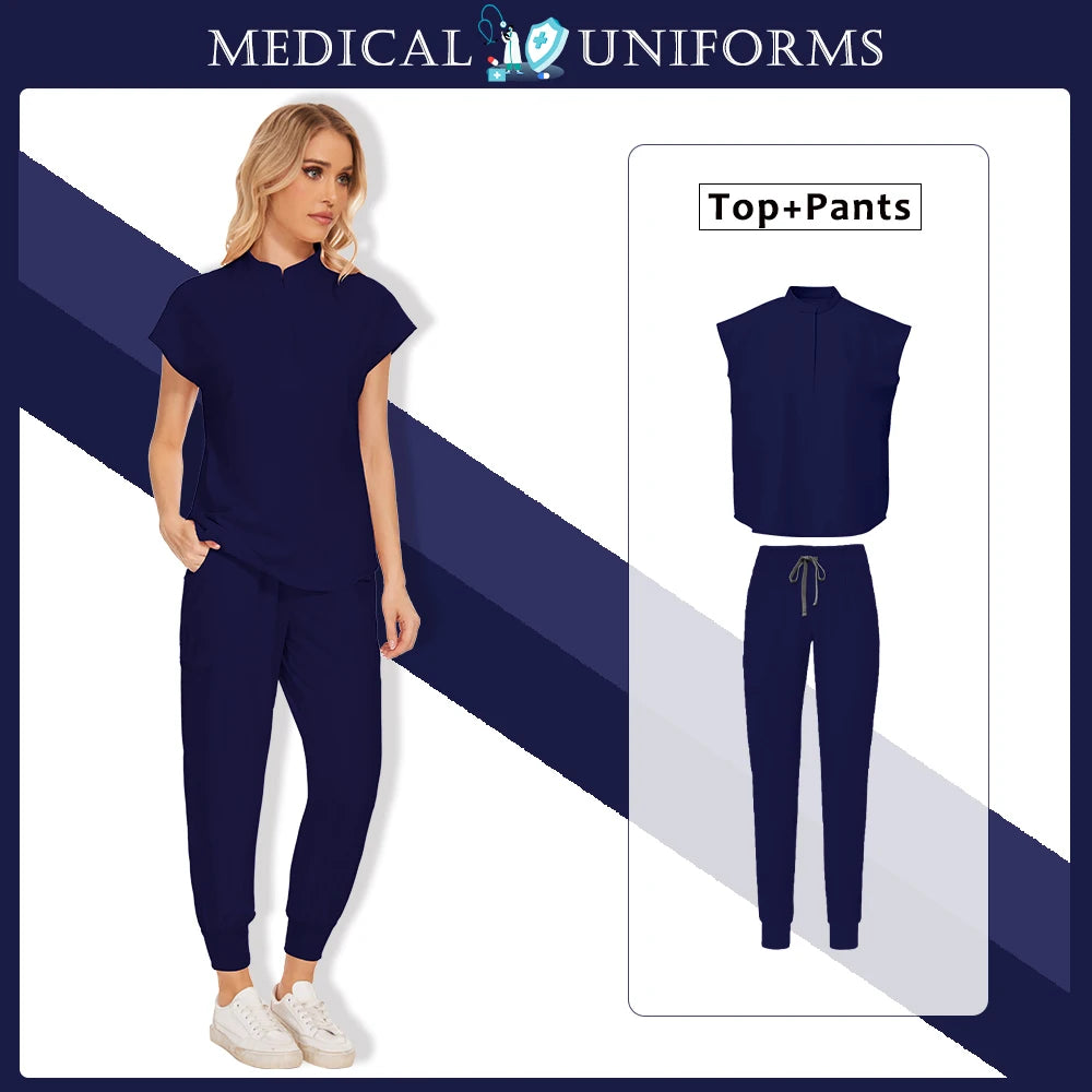 Scrubs Clinical Uniforms Woman Hospital Work Clothes Dental Clinical Workwear Joggers Pants Suit Medical 2 Piece Set Beauty Wear