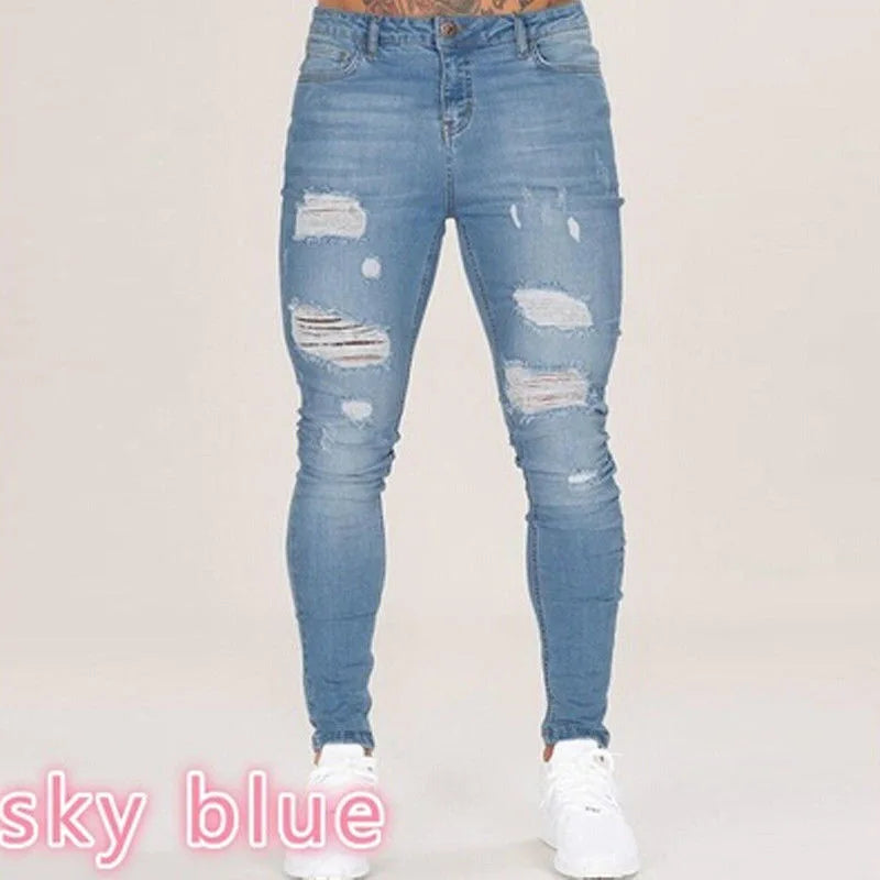 Mens Jeans Brands Straight Stretch Slim Jean Homme Pantalones Hombre Casual Pants Denim Trousers Baggy Jeans Black Blue
