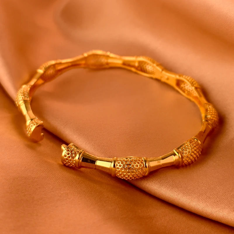 Dubai Gold Plated 24K Bangles for Women Jewelry Exaggerated Style Bracelets Banquet Party Bijoux Nigeria Wedding