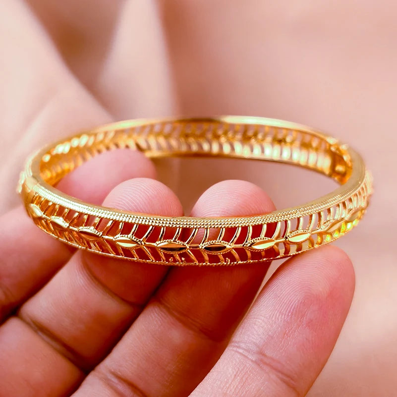 Dubai Gold Plated 24K Bangles for Women Jewelry Exaggerated Style Bracelets Banquet Party Bijoux Nigeria Wedding