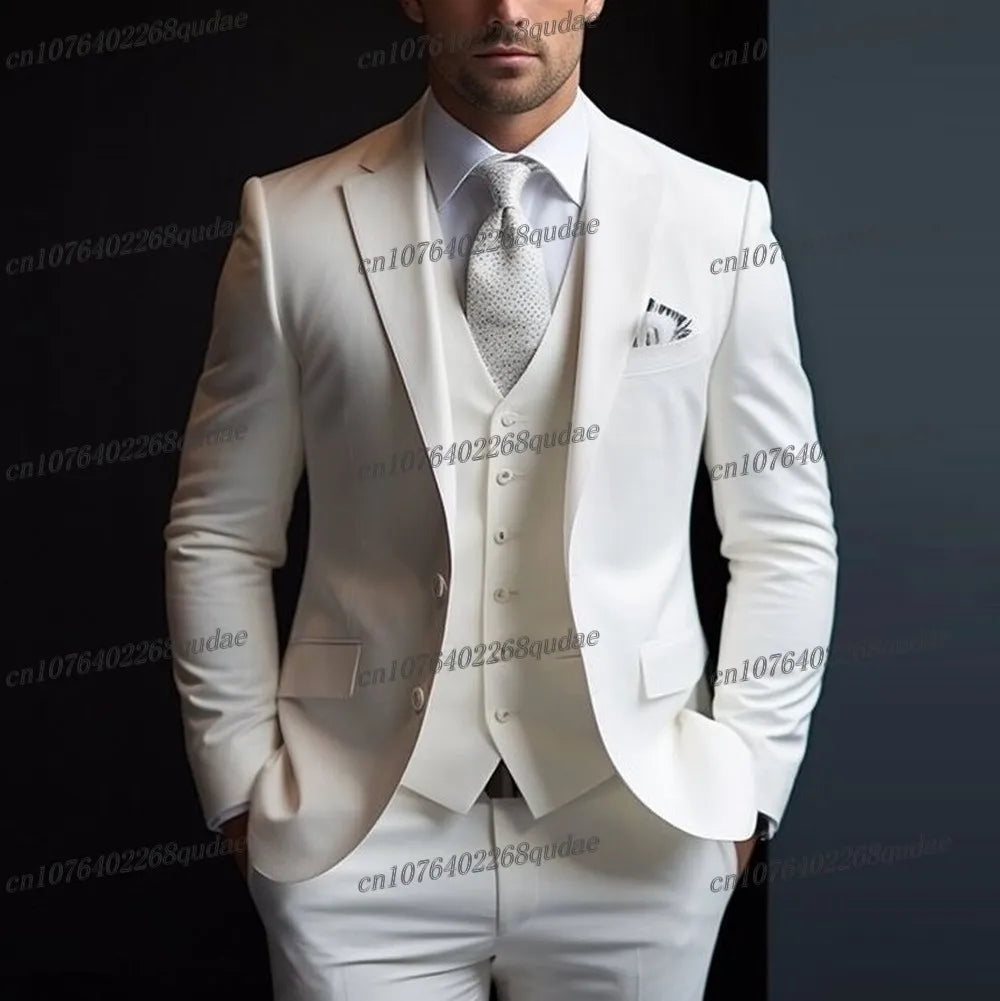 Grey Formal Men Suit Wedding Party Groom Suits Groomsman Male Tuxedos Bridegroom Costume 3 Piece Set Jacket Vest Pant