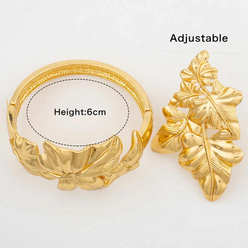 4Set Luxury Bangle Ring For Women Dubai Gold Color Bracelet France Jewelry Set Arabic African Adjustable Ring Party Wedding Gift
