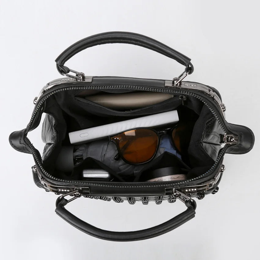 Soft Sheepskin Handbag for Women Rivet Shoulder Bag Punk Style Travel Crossbody Purse Office High-quality Handbag Leather Bag