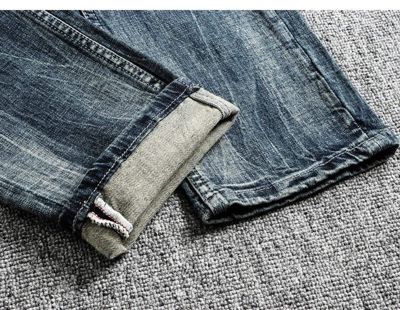 Italian Style Fashion Men Jeans Retro Blue Elastic Slim Fit Ripped Jeans Men Trousers Vintage Designer Casual Denim Pants Hombre