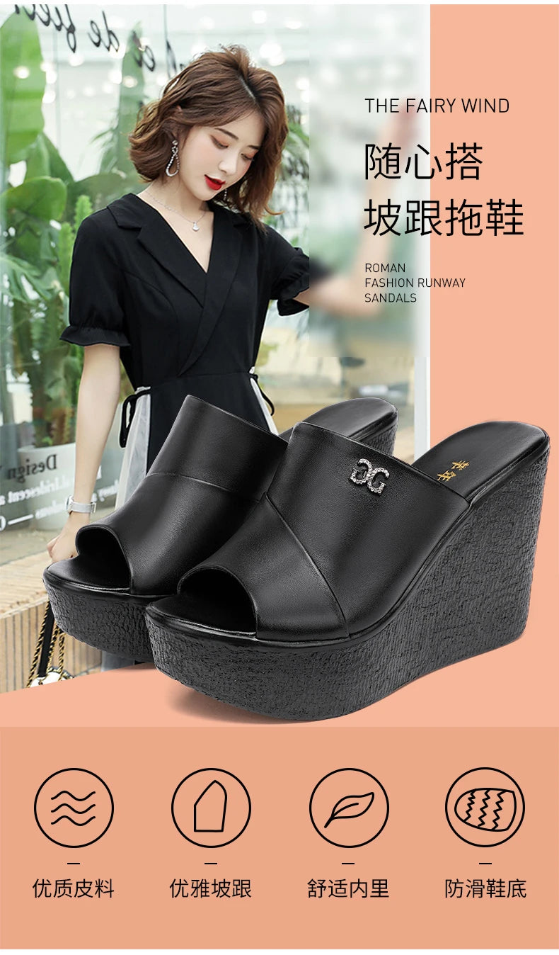 2024 Designer Summer Ladies Slippers New Fashion Thick Sole Wedge Women's Sandals High Heel Sandal Open Toe Fish Mouth Shoes