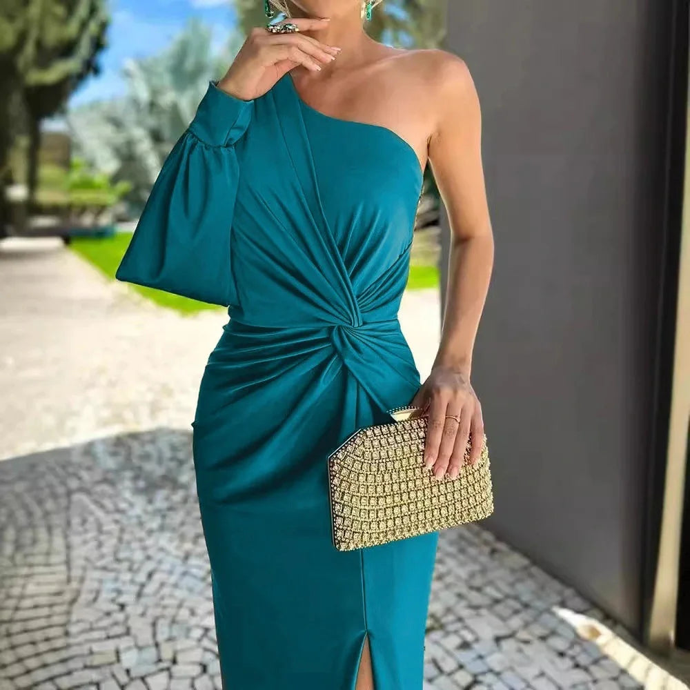 Elegant Sexy Off Shoulder Dress For Women Fashion Diagonal Collar Sleeveless Package Hip Dresses Robe Femme Formal Evening Party