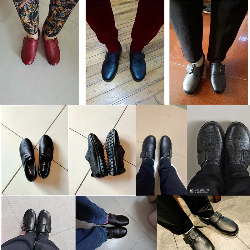 Brand Shoes for Women 2025 Spring Wedge Loafers Female Black Genuine Leather Flats ladies Office Nurse Shoes Mom Casual Sneakers