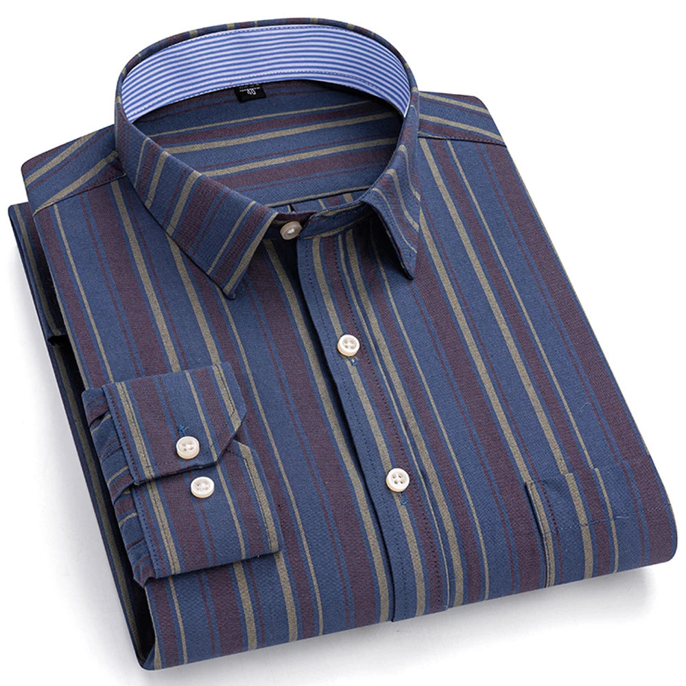 Men's Oxford Long Sleeve Shirt 100% Cotton Wrinkle Resistant & Breathable, Solid Plaid Striped Comfort Casual Button-down Shirts