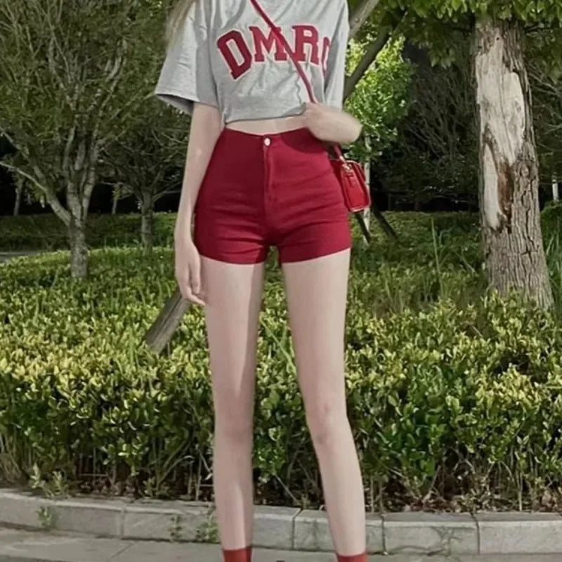 Women's Denim Shorts Summer Red Jorts Female Short Jeans Pants Aesthetic Outfits Fashion Clothing 2025 New In Youthful Luxury XL