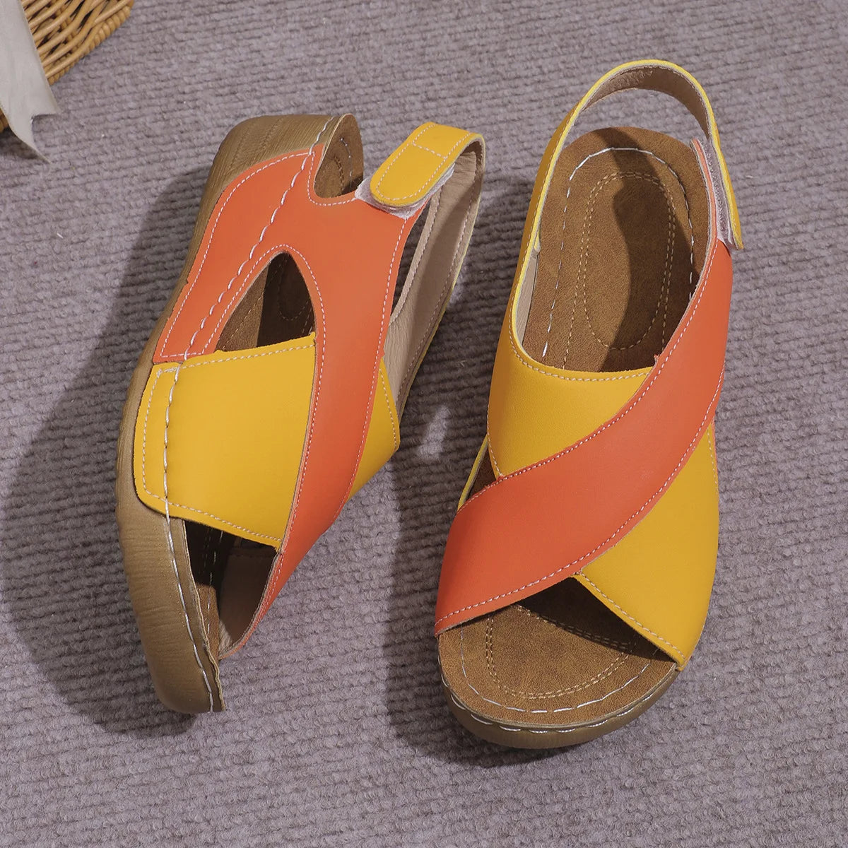 New Women's Contrast Color Wedge Sandals Summer Peep Toe Non Slip Beach Shoes Woman Comfortable Platform Roman Sandalias