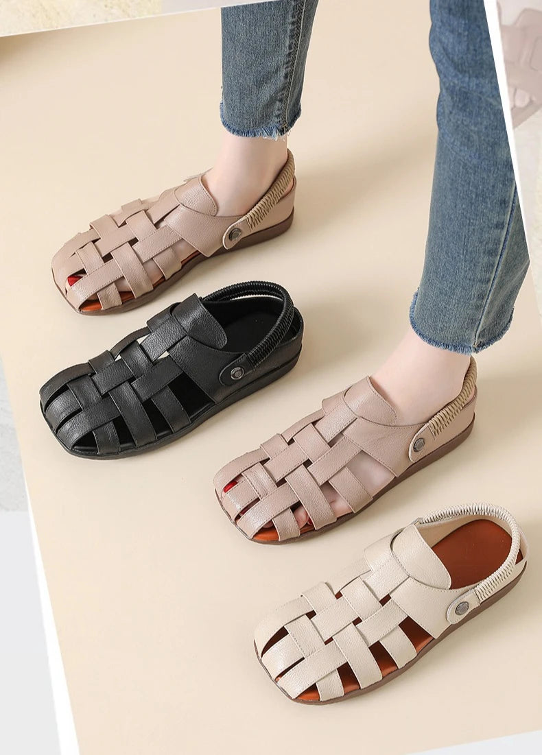 Women's Sandals - Completely Redesigned in 2026  Premium Leather Roman-style Women's Sandals - Flat Rubber Heel - Designer Model