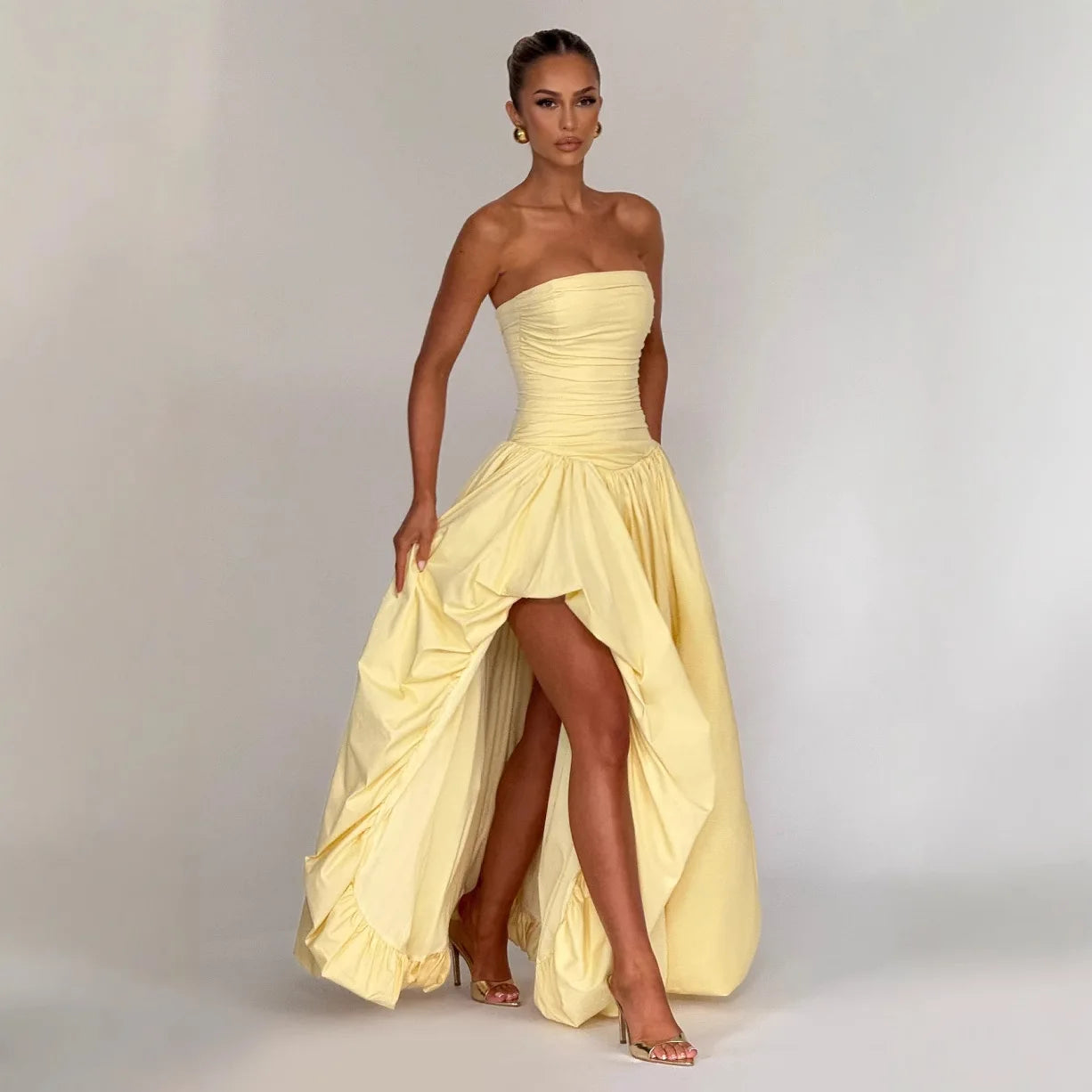 Sexy Evening Club Party Dresses Women 2026 Summer Bandage Lace Up Split Maxi Long Dress Elegant Strapless Backless Robe