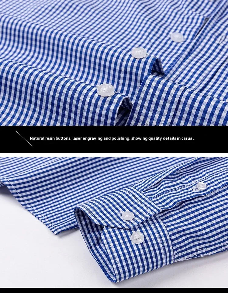 Thin Spring Summer 100% Cotton Shirts for Men Long Sleeve Checkered Dress Shirt Mens Blue Green  Men Clothing  Button Up Shirt