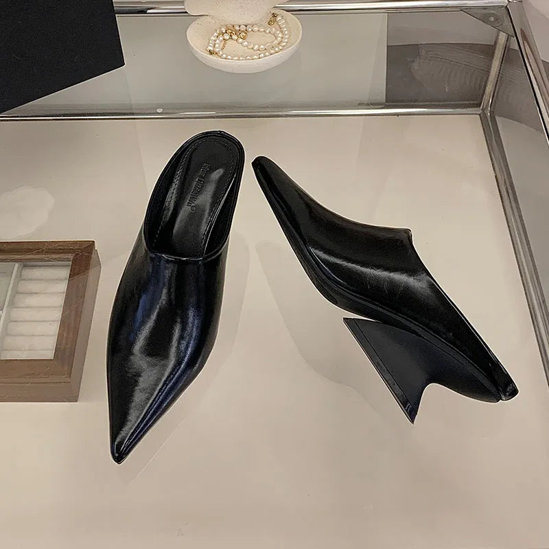 New Women Mules Wedges Shoes Female Pumps Slippers Fashion Pointed Toe Ladies Heeled Slides Slippers Sandals Wedges Shoes