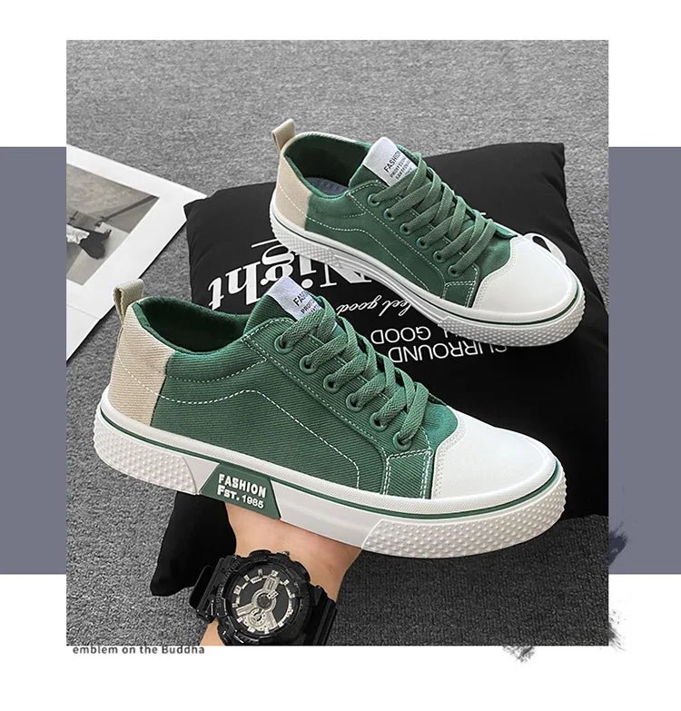 Mens Breathable Canvas Skate Shoes Soft Sole Casual Sneakers Trendy Versatile Lightweight Non-Slip Slip-On Sports Footwear 37-48