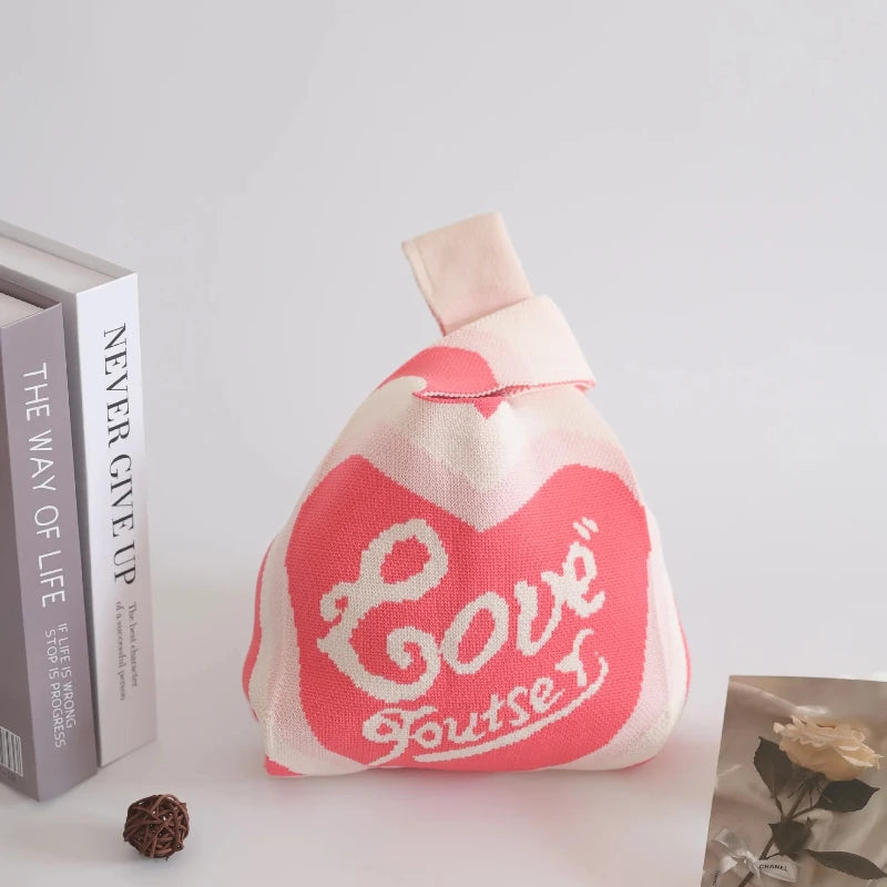 Women'S Knot Wrist Tote Bags Handmade Knitted Bag Portable Mini Striped Bucket Phone Bags Large Capacity Spring Summer Handbags