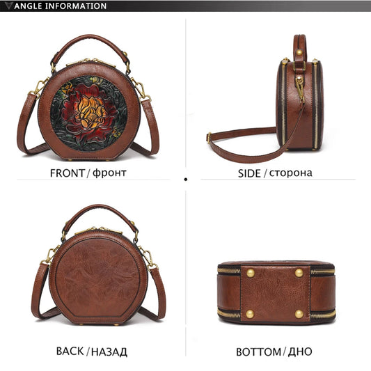 Vintage Handbag Women Shoulder Bag Luxurious Designer Round Bag High-quality Gift Embossed Printed Crossbody Purse for New Women