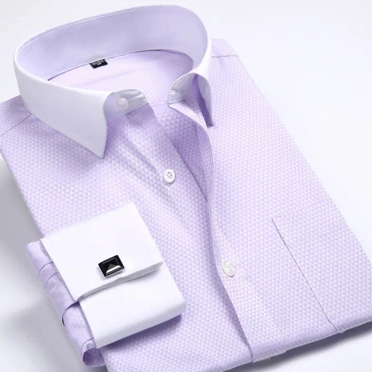 Men's Blue Long-sleeved Dress Shirts, Single-breasted Lapel Vertical Striped Shirt Men, White,Purple,Black,Pink,Yellow Optional