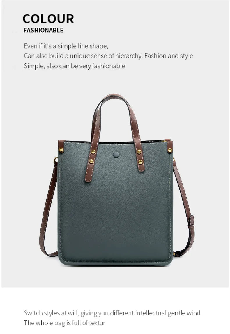 New Ladies Genuine Leather Handbags Big Women Bag Large Vintage Female 2025 Office Hand Shoulder Bags For Women Tote