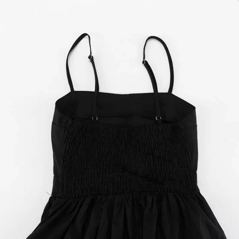 Sexy Black Corset Vacation Party Dress for Women Autumn Elegant Strap Backless Hollow Out Slit Cotton Holiday Long Dress