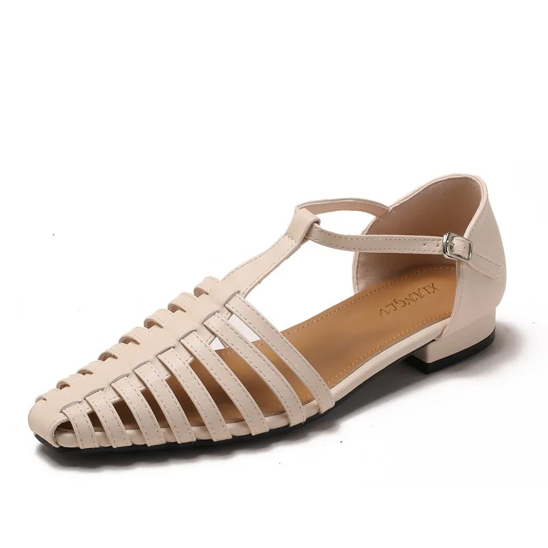 Low Heeled Sandals Fashion Women Gladiator Shoes 2025 Summer Pointed Toe Roman Sandals Footwear Size42 Sandalias De Mujer