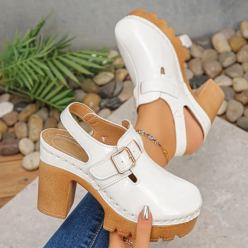 Super High Heels Sandals for Women Round Toe 2025 Summer Chunky Heel Comfortable Shoes Closed Toe Sophisticated Women's Shoes