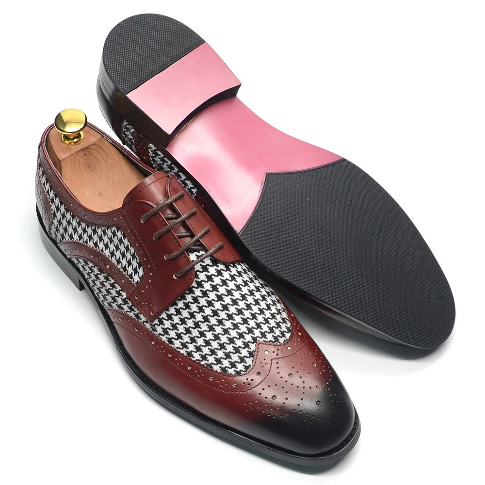 Mens Dress Shoes Original Luxurry Fabric and Genuine Leather Brogue Social Party Business Lace Up Derby Wedding Formal Shoes Men