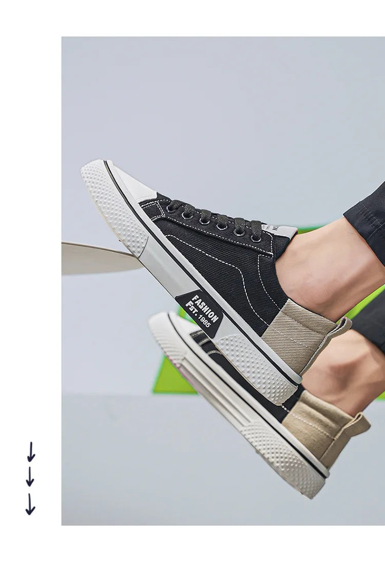 Mens Breathable Canvas Skate Shoes Soft Sole Casual Sneakers Trendy Versatile Lightweight Non-Slip Slip-On Sports Footwear 37-48