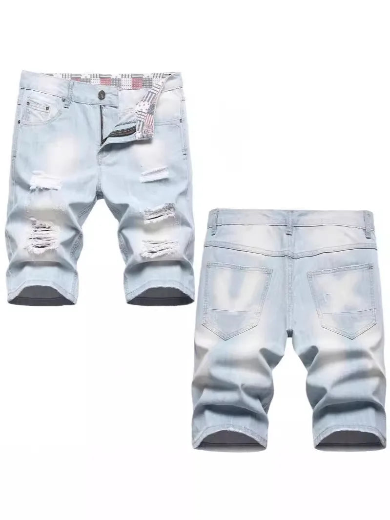 2024 New Summer Shorts Jeans Men Denim Pants Stretch Dark Blue Fashion Design Men's Jeans Slim Straight Male Short Jeans Hombre