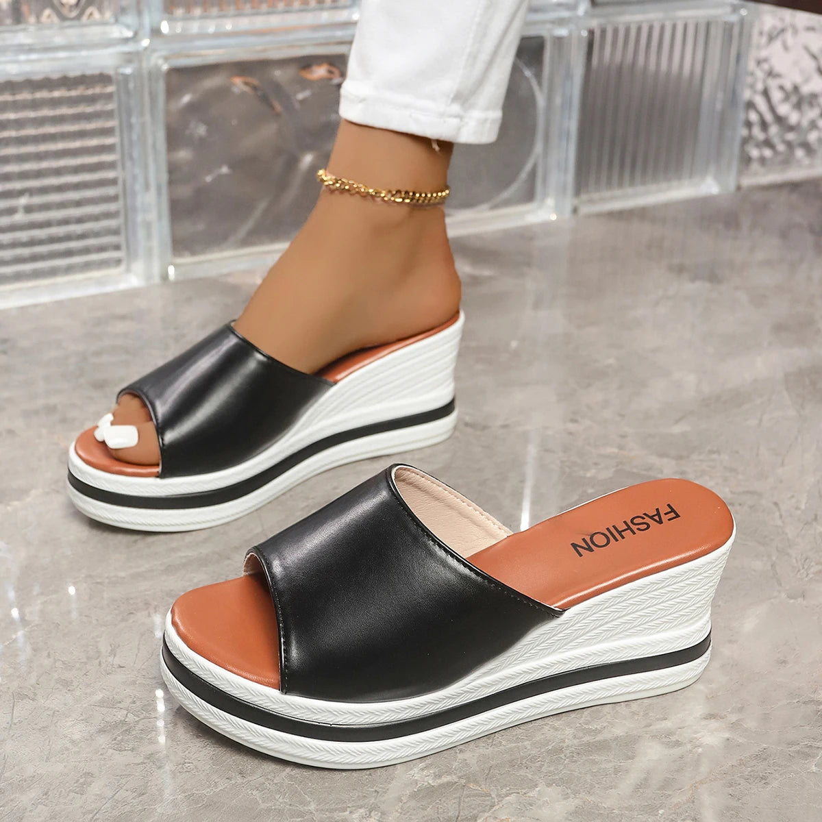 Women Sandals 2025 Retro Wedge Sandals Fish Mouth High Heels Shoes Women Thick Bottom Large Size Women Shoes Zapatos De Mujer
